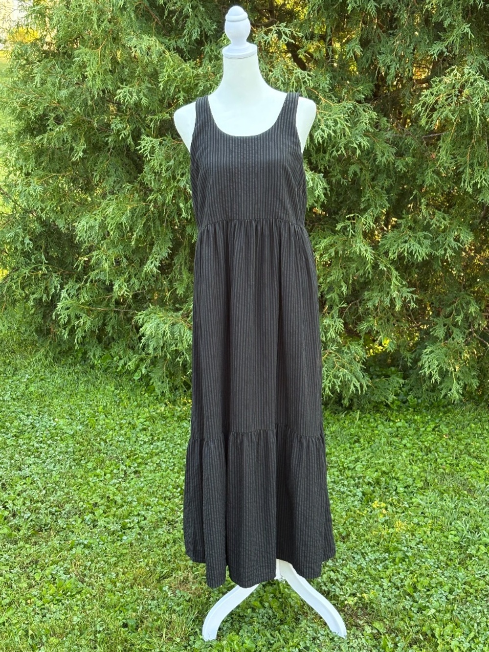 J. Jill Striped Sleeveless Tiered Midi Dress